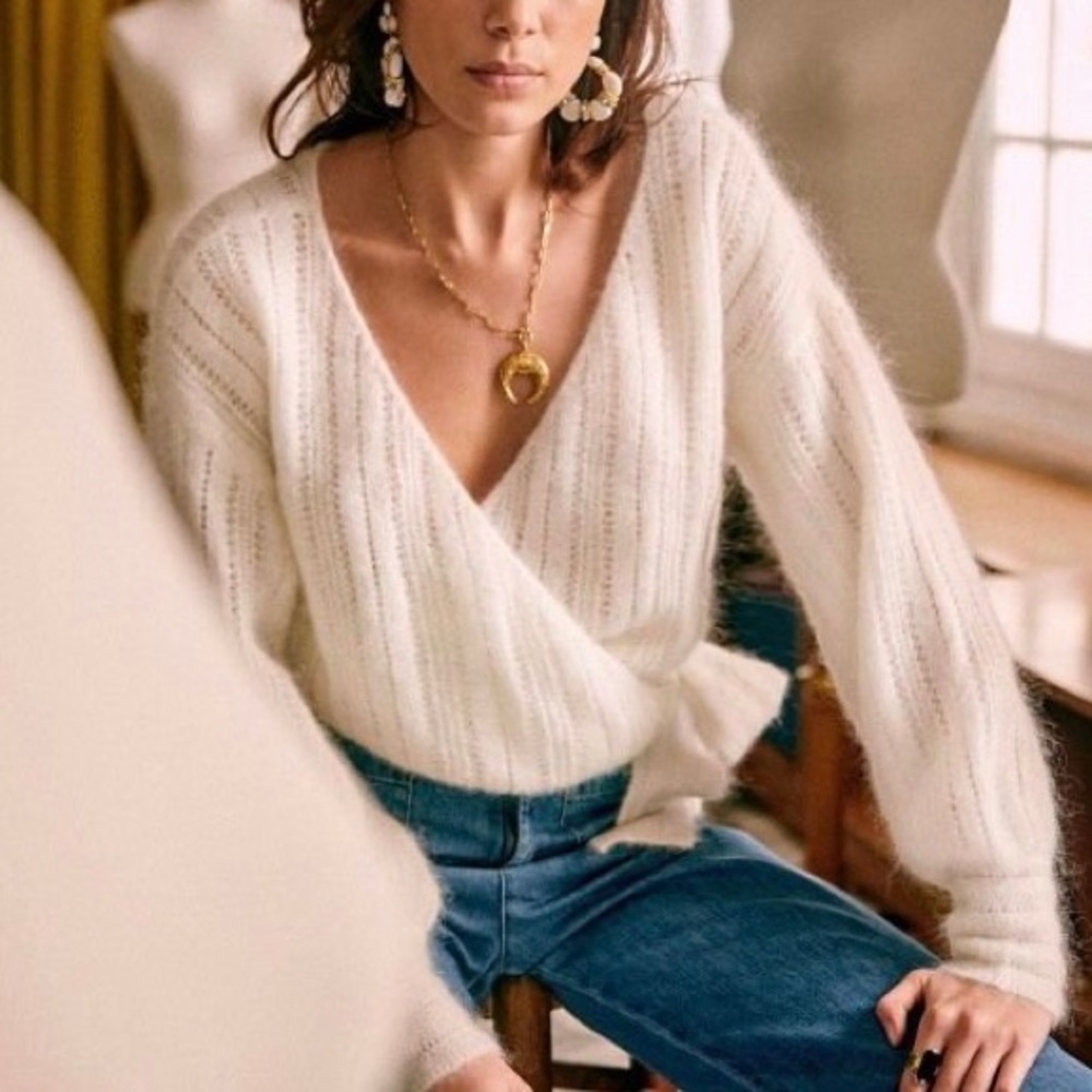 Sézane Coeur Wool Mohair Wrap Jumper Sweater *Ecru* Sz M